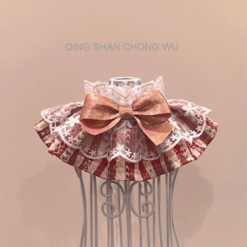 【青衫寵物】◆ 紅色蝴蝶結格紋花邊蕾絲口水巾、領巾寵物貓咪狗狗頸部裝飾衣服圍脖