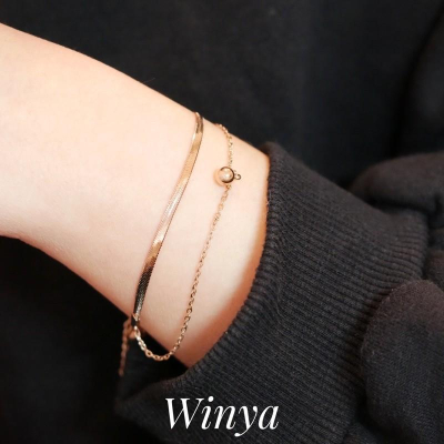 【winya 韓國飾品 現貨 】正韓 超細緻 小金球 鋼 雙鍊 鋼手鍊 限量現貨