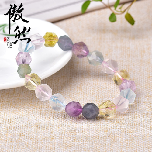 傲然鉆石面五行水晶手鏈 彩色水晶手串 糖果色切面水晶手鏈飾品