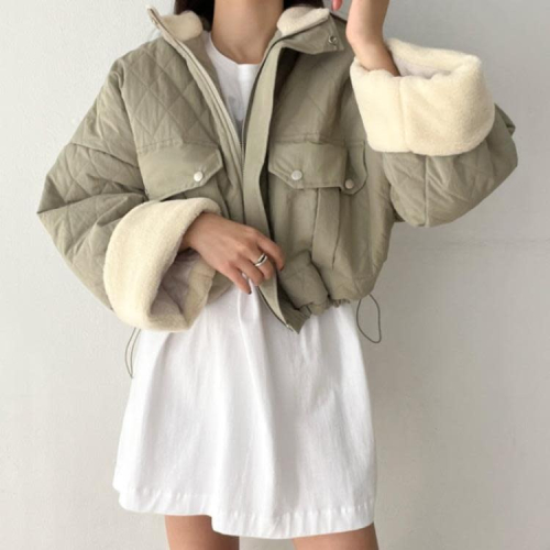 DearGod正韓女裝秋冬季加厚保暖羊羔絨內襯棉衣短款小個子棉服外套休閒工裝風女裝