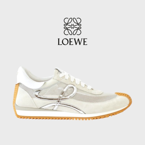 ?Loewe Flow2.0 Runner Suede運動跑鞋｜休閒鞋｜尼龍和麂皮｜淺灰銀白｜小白鞋｜骨白｜透氣網眼