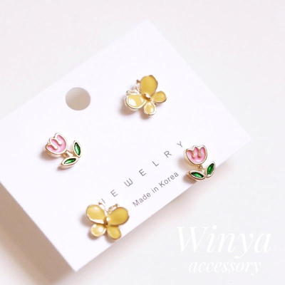 【winya 韓國飾品 現貨 】正韓 可愛 花園 花朵 四件 組 耳環 限量現貨