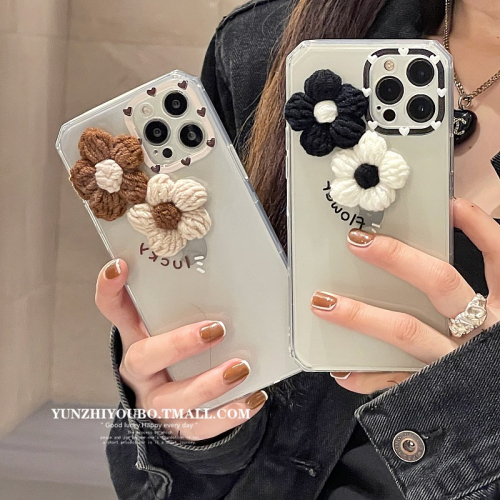 ins秋冬針織毛線花朵適用iphone13/12promax蘋果11手機殼iphonex硅膠xsmax簡約xr日韓8pl