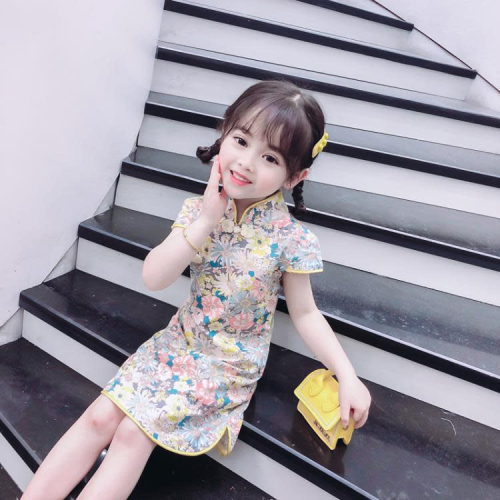 寶貝童裝特價2023夏裝童裝女童連身裙中國風旗袍裙夏季碎花寶寶公主裙
