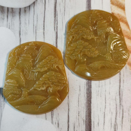 ?️胸懷山河?️ 天然緬甸玉 A貨翡翠-黃翡 精雕 意境山水/山水牌 附證書【92jade 遇見善緣】現貨特惠