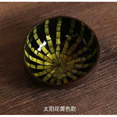 WEHOME 進口天然椰子殼碗貝殼鑲嵌手繪彩色手工藝碗糖果碗