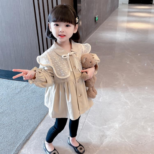 寶貝童裝女童春裝外套春季正韓洋氣時髦女寶寶長袖披肩娃娃領風衣兒童春款