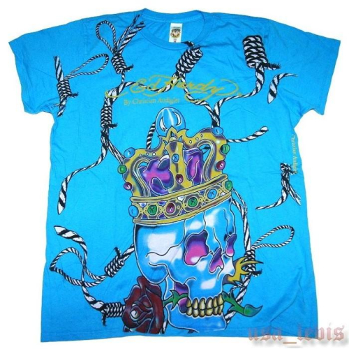 【美國Levi s專賣】超低優惠絕版款ED HARDY SKULL KING 天空藍皇冠骷髏玫瑰繩結潮T短袖T恤M號現貨