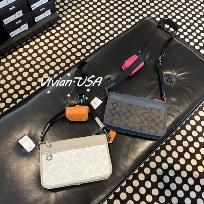 vivian美國代購✨正品 coach 斜挎包 男包 二合一老花拼色heritage 多功能側背包 8141