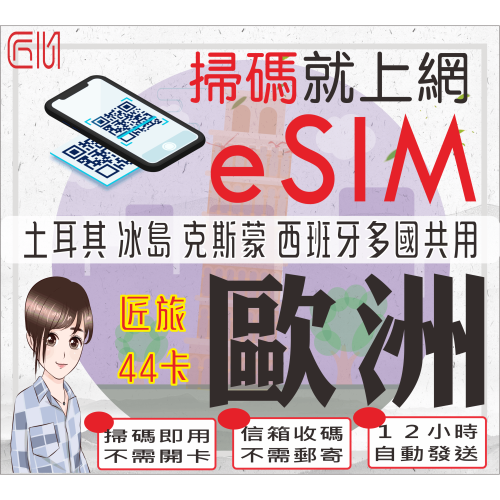 ├匠心_eSIM┤歐洲多國 歐洲網卡 克斯蒙 歐洲上網卡 土耳其網卡 歐洲 sim卡土耳其網卡 匠旅44