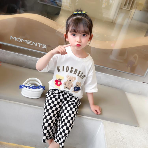 寶貝童裝女童夏裝套裝小童網紅女寶寶洋氣時髦卡通T恤二件套兒童夏季衣服3