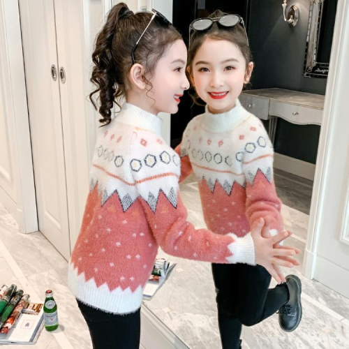 寶貝童裝Next balaba女童毛衣2023秋冬新款水貂絨加絨加厚洋氣兒童針織衫