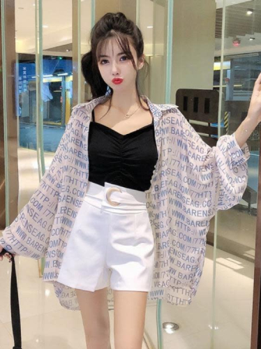 DearGod正韓女裝氣質女神范套裝女2022夏季新款襯衫 吊帶 高腰短褲小個子三件套