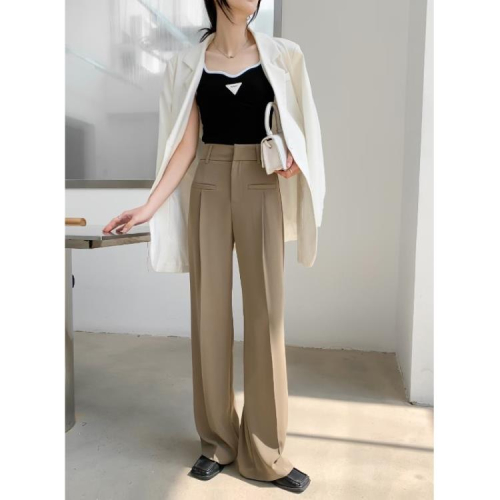DearGod正韓女裝拖地闊腿女2022秋冬新款高級感西裝褲子寬松顯瘦直筒垂感休閒長褲